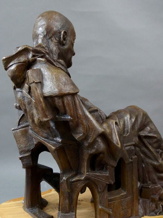 Contemplation Sleeping Monk bronze sculpture by Joseph Hayton on Pippy Oak base, limited edition