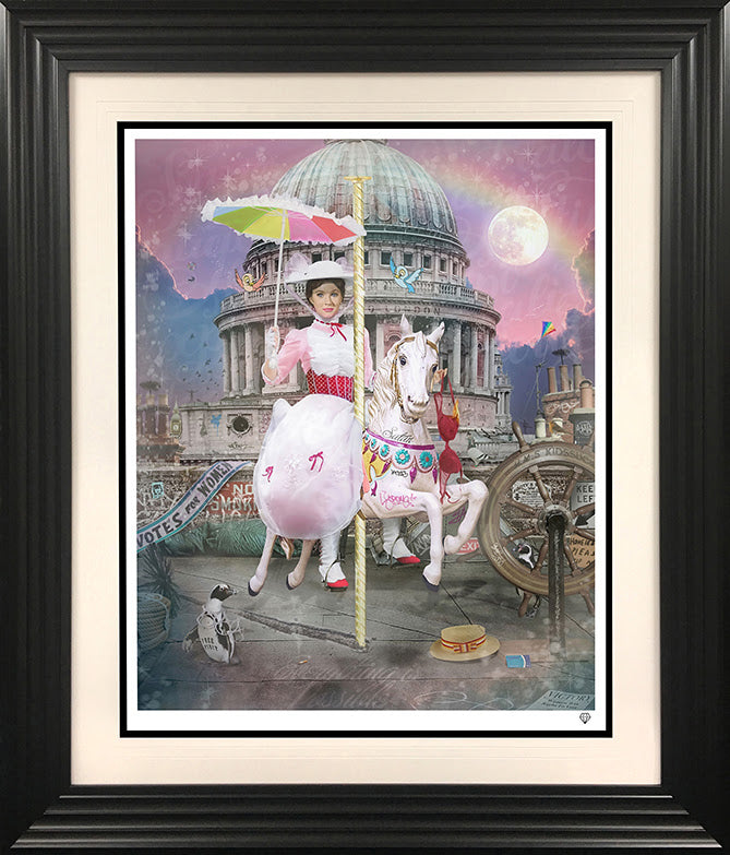 Limited edition hand-signed JJ Adams giclee print of Mary Poppins titled Everything Is Possible with black frame