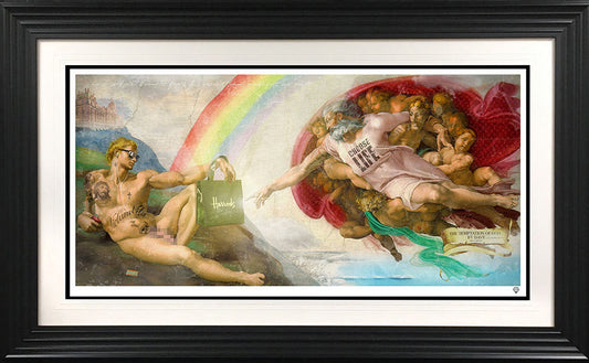 Limited edition JJ Adams print "Temptation Of God" framed in black with hand-signed certificate and free UK delivery