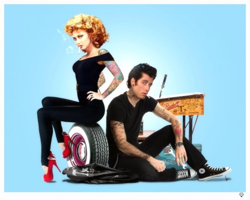 Summer Lovin Blue limited edition print by JJ Adams inspired by Grease with iconic characters in retro style