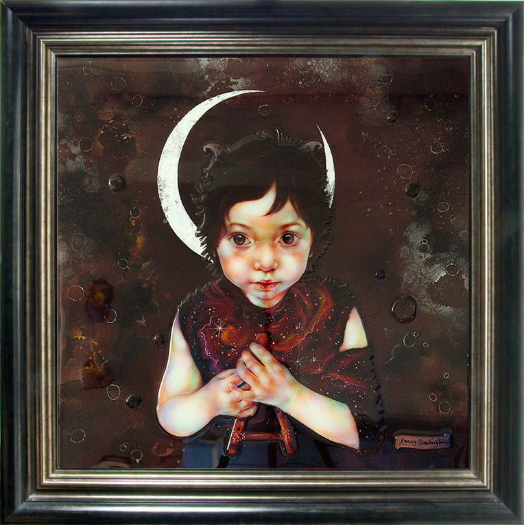Young Pan portrait mixed media art by Kerry Darlington limited edition print framed
