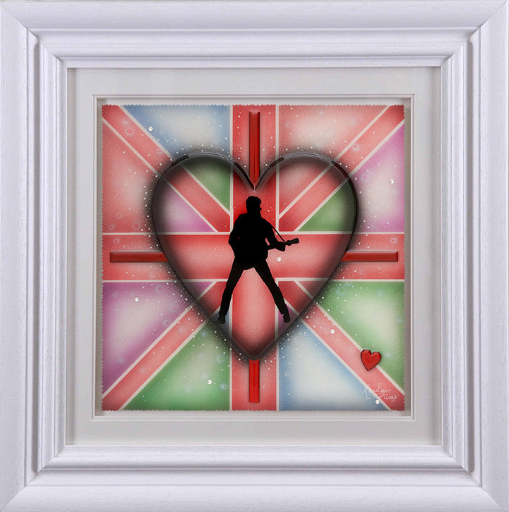 Limited edition George Michael print by Kealey Farmer with hand embellishments, Swarovski crystals, and white frame