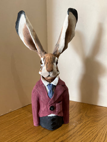 Hare Bust (Purple Jacket) Original Sculpture by Louise Brown *SOLD*