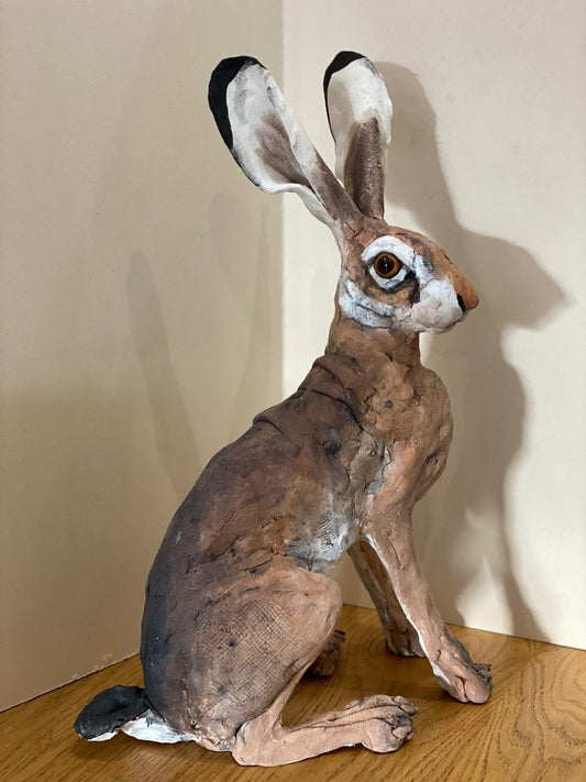 A beautiful ceramic hare hand crafted by artist Louise Brown at The Acorn Gallery in Pocklington. Visit us or shop online with safe UK delivery. Or call 01759 307652.