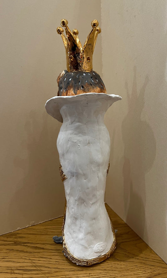A beautiful ceramic barn owl with a gold crown, hand crafted by ceramic artist Louise Brown. Available at The Acorn Gallery in Pocklington. Visit the gallery or shop online or call us on 01759 307652.