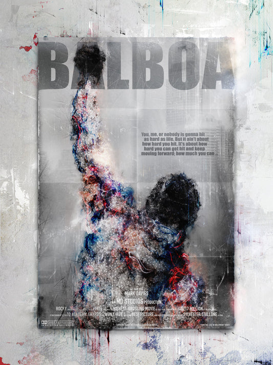 Limited edition Balboa Rocky print by Mark Davies with smoke detail and USA flag elements