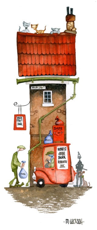 Mike Jackson Quick! He's Coming! A Cops and Robbers Original Painting