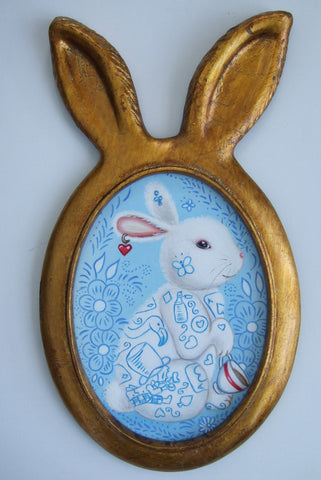 Blue And White Rabbit ORIGINAL by Marie Louise Wrightson