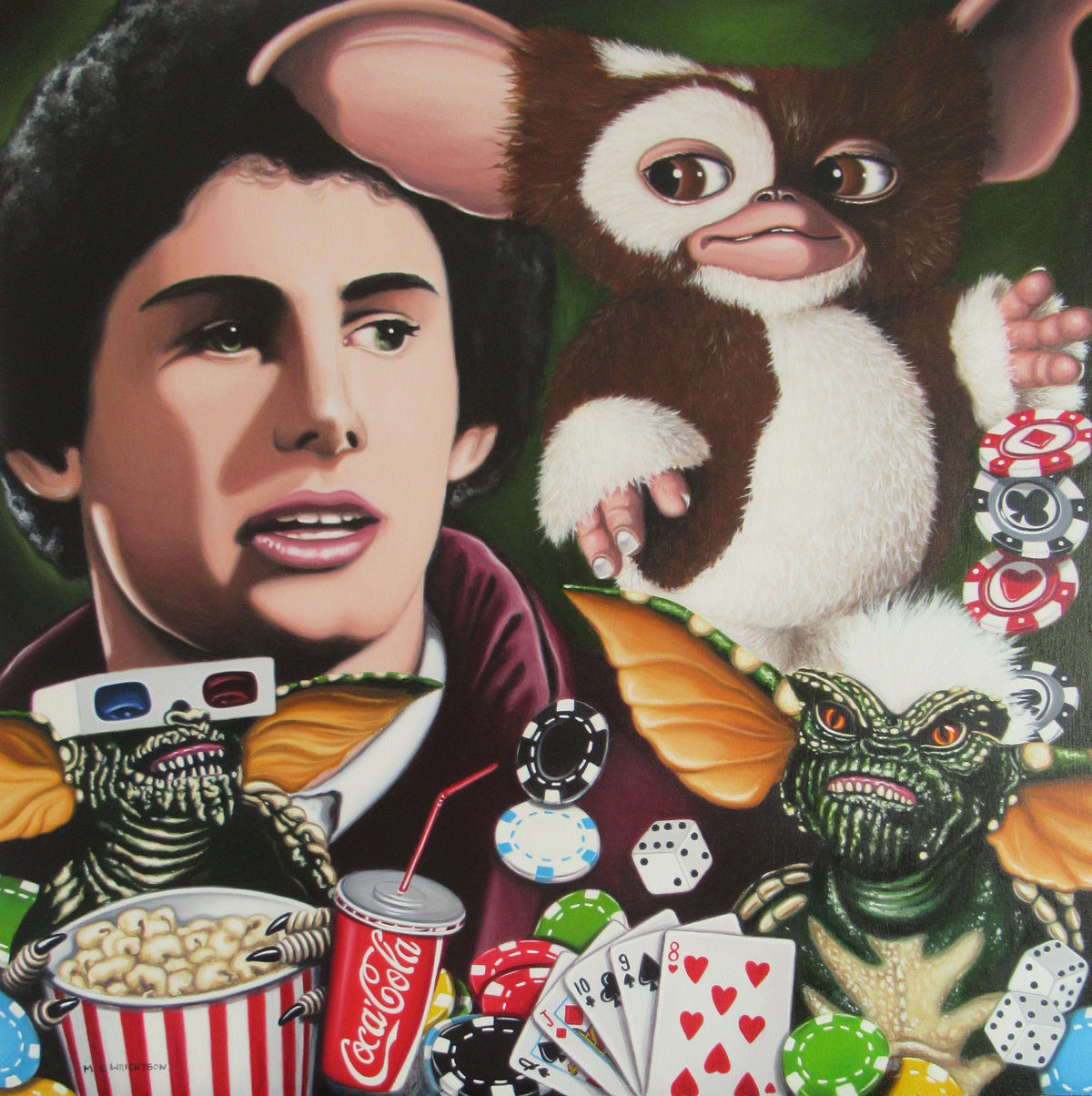 Limited edition print by Marie Louise Wrightson, colourful Gremlins artwork with characters, playing cards and poker chips.