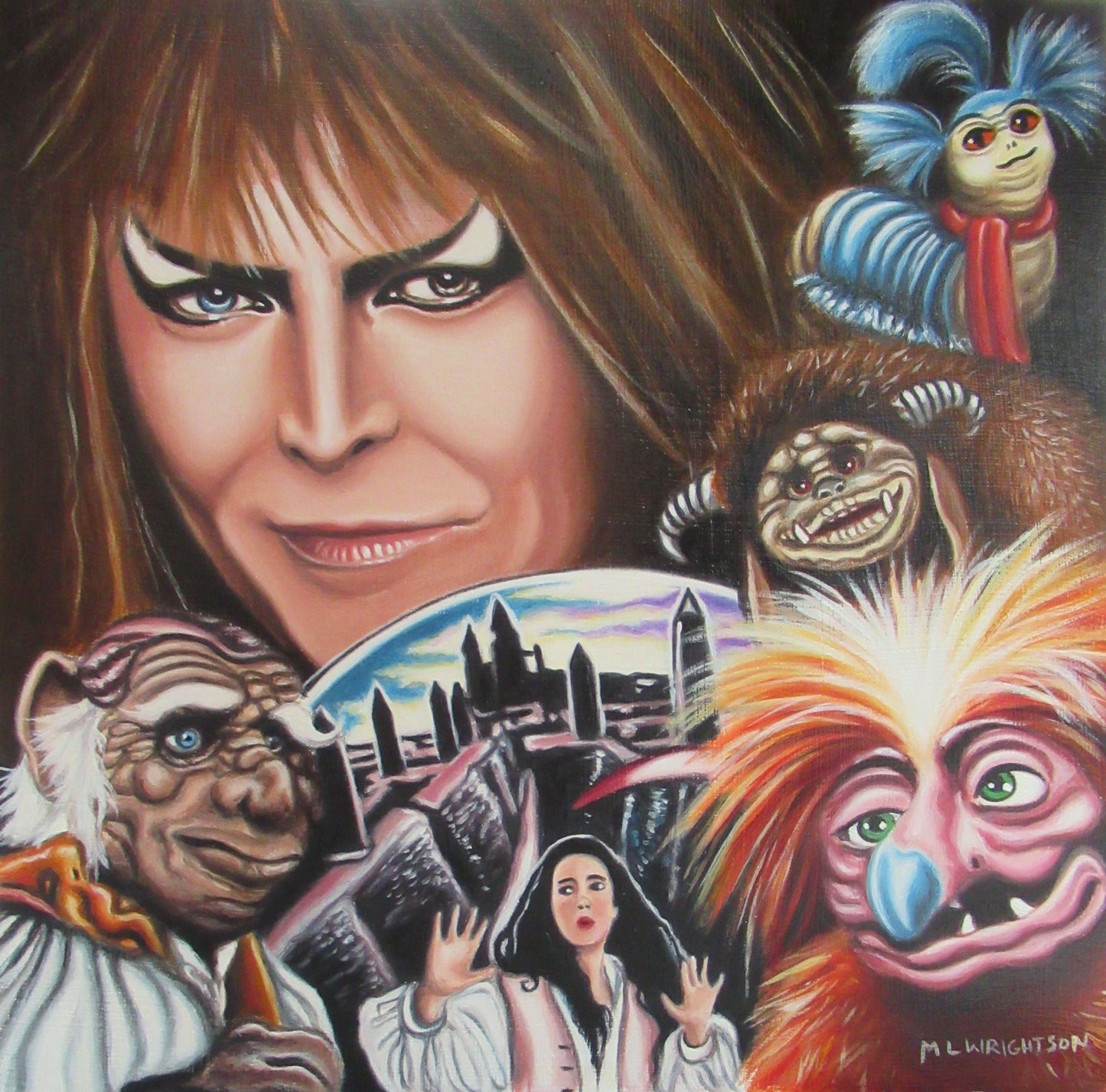 Labyrinth David Bowie limited edition giclee print by Marie Louise Wrightson with iconic characters and hand signature