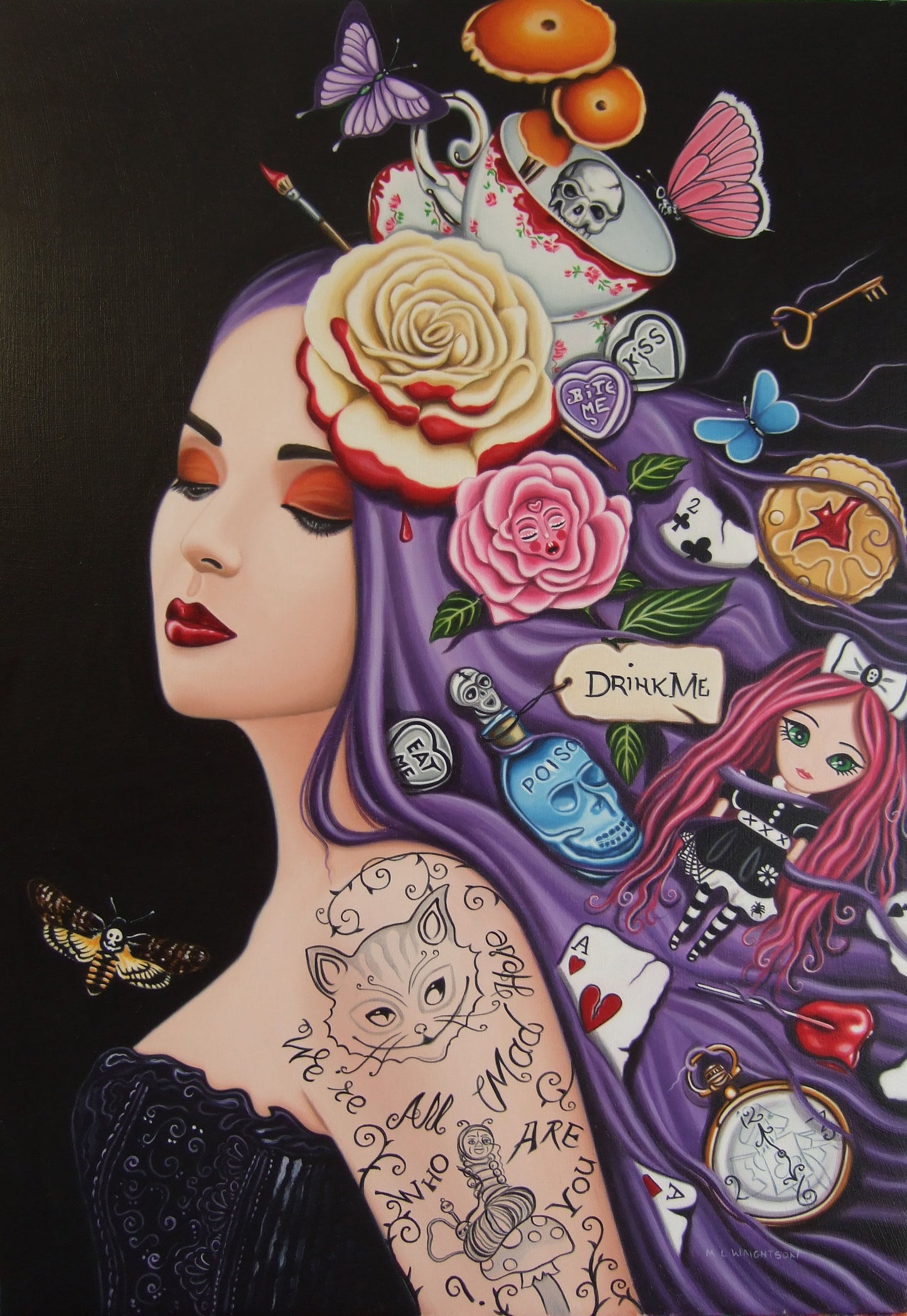 Goth Alice In Wonderland by Marie Louise Wrightson-Limited Edition Print-Marie-Louise-Wrightson-The Acorn Gallery