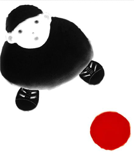 In Dads Boots Game Of Life 2013 by Mackenzie Thorpe limited edition print with child and red ball illustration