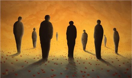 Mackenzie Thorpe Lest We Forget limited edition print with silhouetted figures and warm orange background