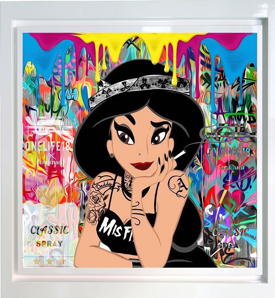 Limited edition Onelife183 pop art print "I Ain't No Prize Jasmine" with vibrant graffiti background and hand embellishments