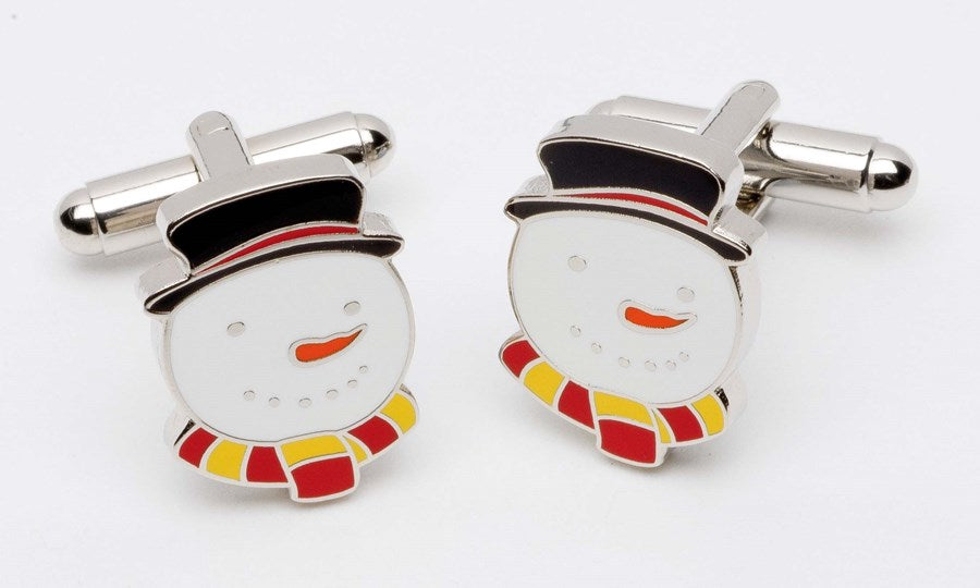 Limited edition Paul Horton snowman cufflinks with hand-signed certificate and colorful scarf detail