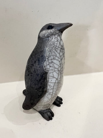Small Penguin Raku Sculpture by Paul Jenkins-Sculpture-The Acorn Gallery