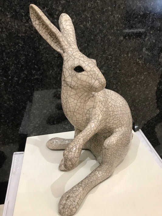 Large Hare Paw Up Raku Sculpture by Paul Jenkins-Sculpture-The Acorn Gallery