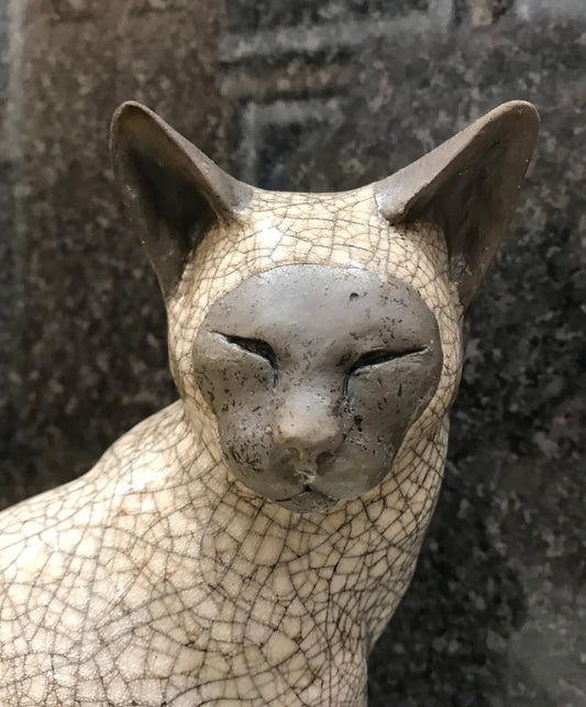 Large Sitting Cat Raku Sculpture by Paul Jenkins-Sculpture-The Acorn Gallery