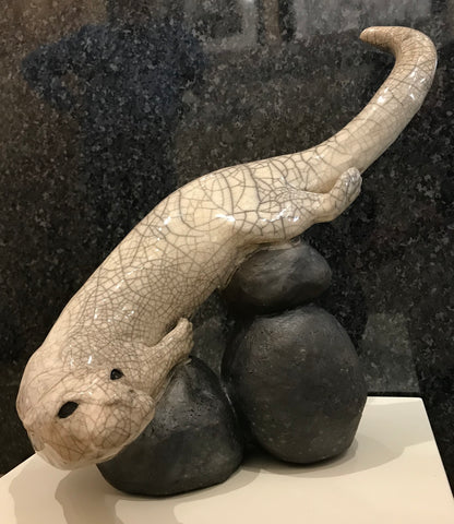 Swimming Otter Raku Sculpture by Paul Jenkins-Sculpture-The Acorn Gallery