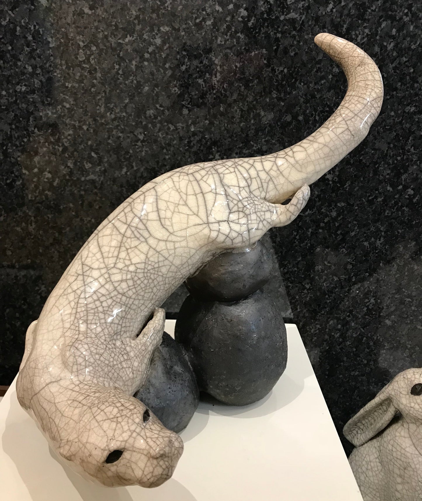 Paul Jenkins Swimming Otter Raku Sculpture - The Acorn Gallery