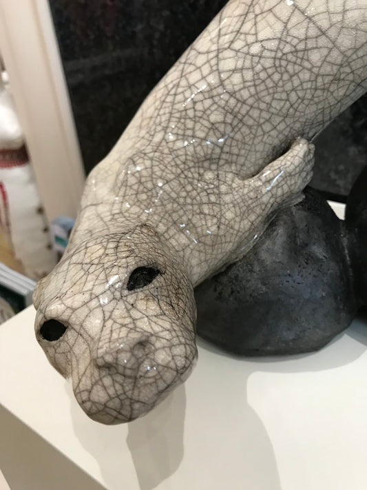 Paul Jenkins Swimming Otter Raku Sculpture - The Acorn Gallery