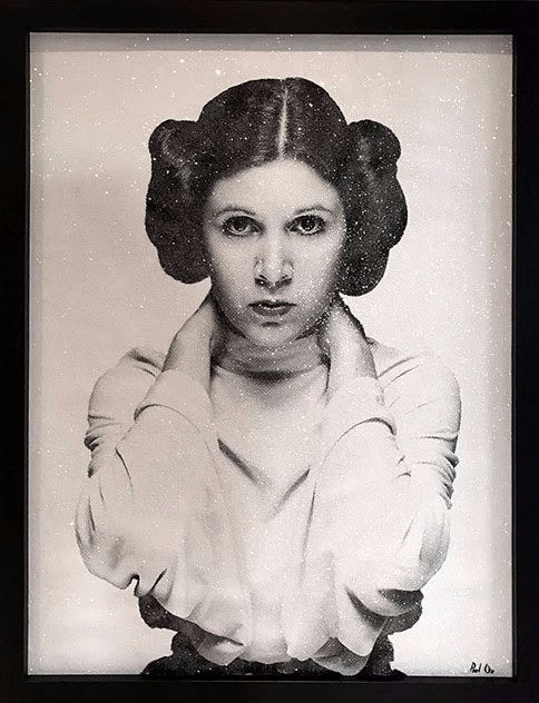 Limited edition Paul Oz silkscreen print of Princess Leia on framed box canvas with diamond dust embellishments