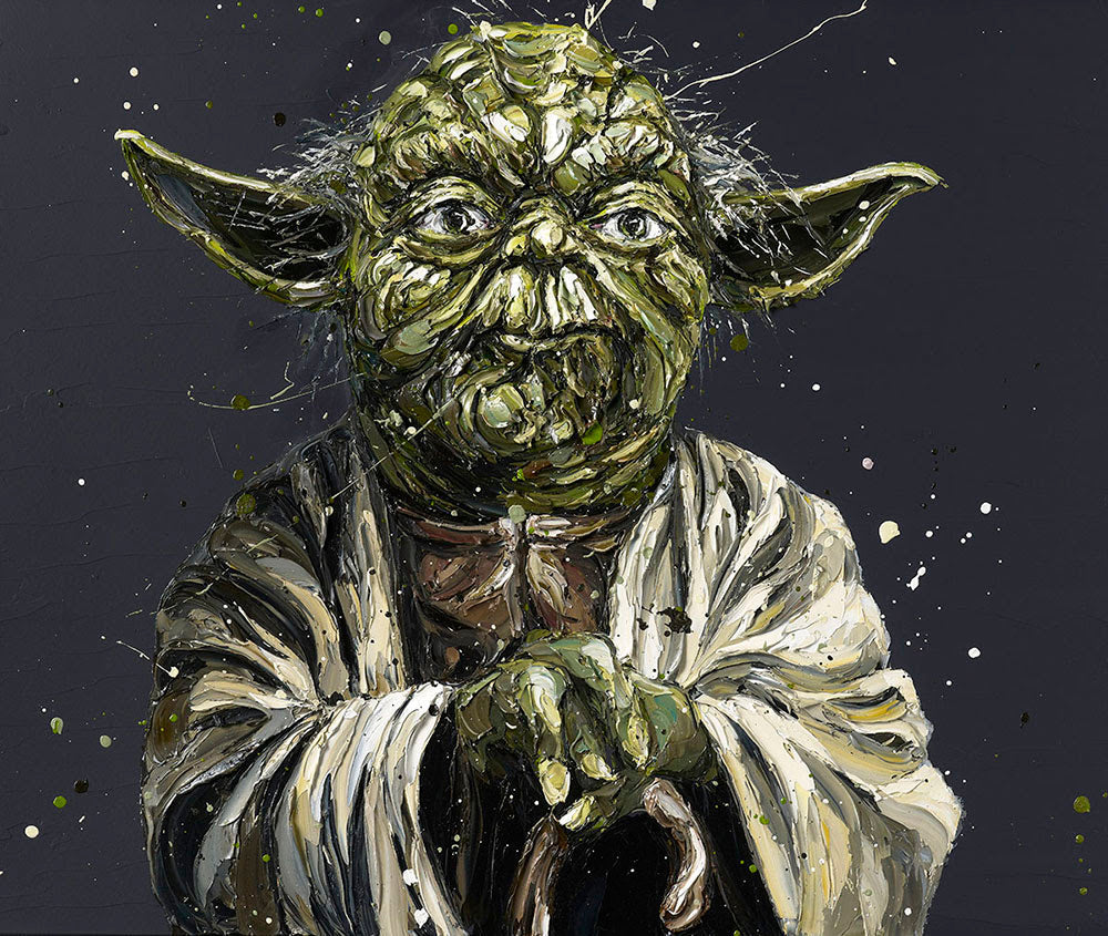 Limited edition hand embellished canvas print of Yoda by Paul Oz with artist's signature and certificate