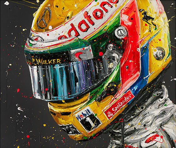 Still I Rise hand embellished canvas print of racing helmet by Paul Oz