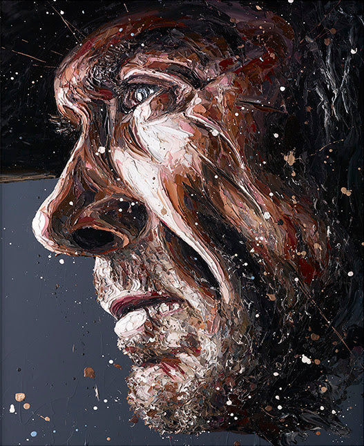 Hand embellished limited edition canvas portrait by Paul Oz titled We All Have It Coming Kid
