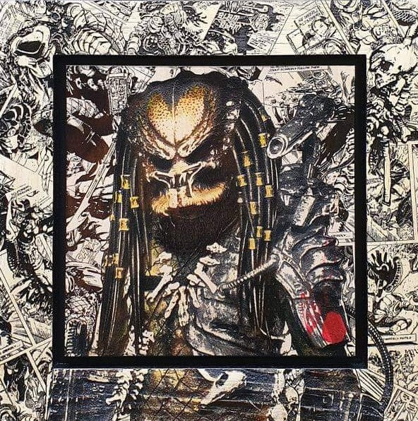 Rob Bishop original mixed media artwork "Predator" featuring hand-painted and engraved design with wooden frame