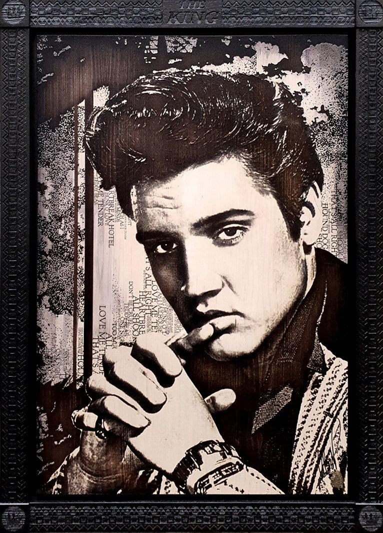 The King Deluxe original variation mixed media artwork by Rob Bishop hand signed with bespoke wooden frame