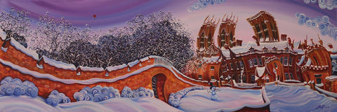 Minster Snowman Original by Rayford *SOLD*-Original Art-The Acorn Gallery-Rayford-artist-The Acorn Gallery