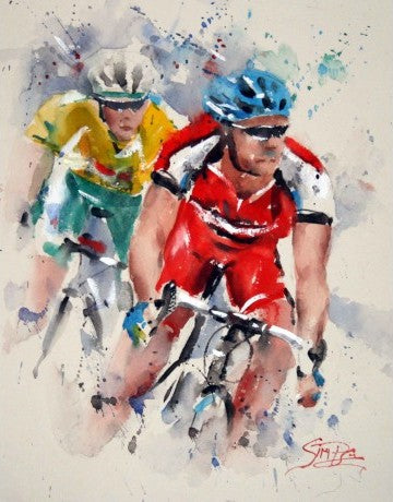 Roger Simpson limited edition giclee print of cyclists "Picking Up The Pace" hand signed mounted only