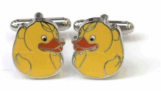 Quack Quack Yellow Rubber Duck Limited Edition Cufflinks by Sarah Graham. Available at The Acorn Gallery in Pocklington. Call 01759 307652