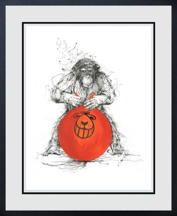 Limited edition Giclée print by Scott Tetlow, featuring a sketchy ape with a bright red balloon.