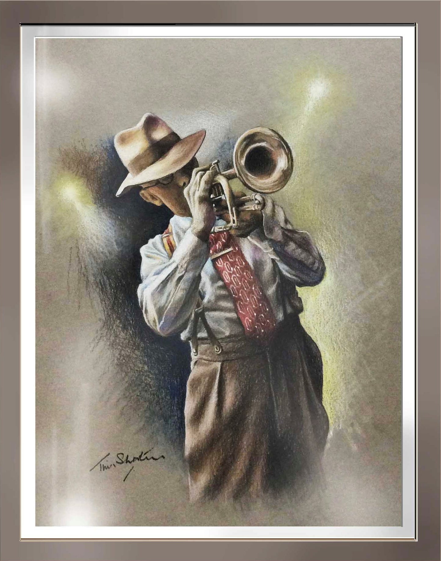 Tim Shorten Cornet Player Original Sketch Study - The Acorn Gallery, Pocklington