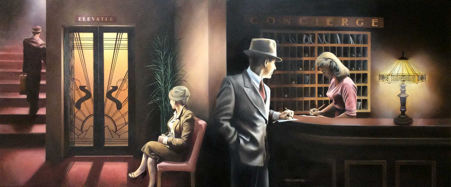 Stunning Tim Shorten ORIGINAL Painting The Concierge available from The Acorn Gallery. FREE UK Delivery. Visit or Buy Online Commissions available. Call 01759 307652