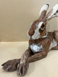 Lying Down Hare Original Sculpture by Louise Brown *SOLD*