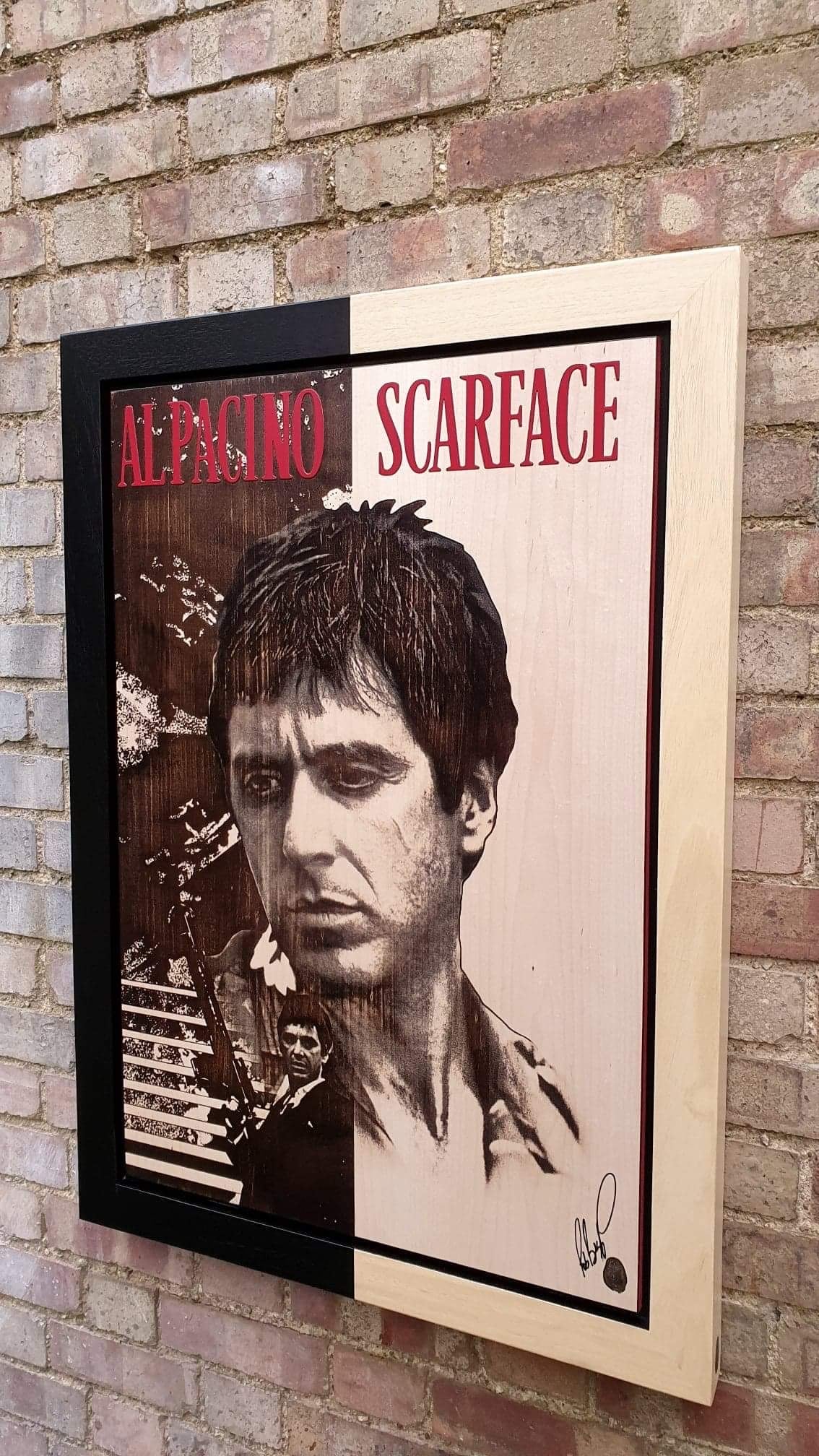Original mixed media artwork of Tony Montana from Scarface by Rob Bishop, hand signed and framed