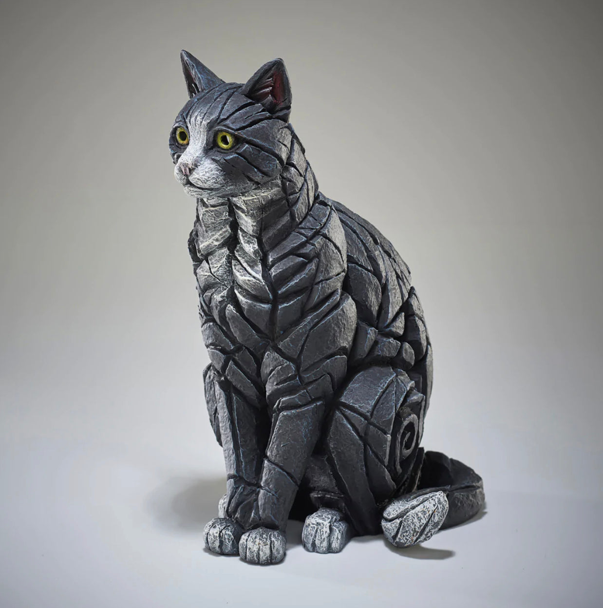 EDGE Sculpture Cat Sitting Black and White - The Acorn Gallery, Pocklington