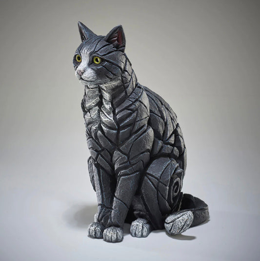EDGE Sculpture Cat Sitting Black and White - The Acorn Gallery, Pocklington