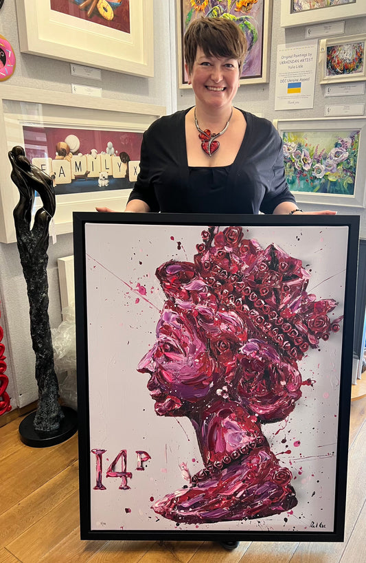 Paul Oz Queen Of Roses Hand Embellished Canvas - The Acorn Gallery, Pocklington