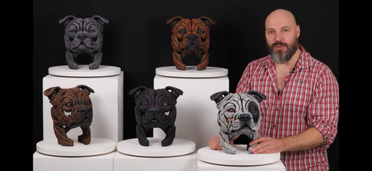 EDGE Sculpture Staffordshire Bull Terrier White Patch - The Acorn Gallery, Pocklington
