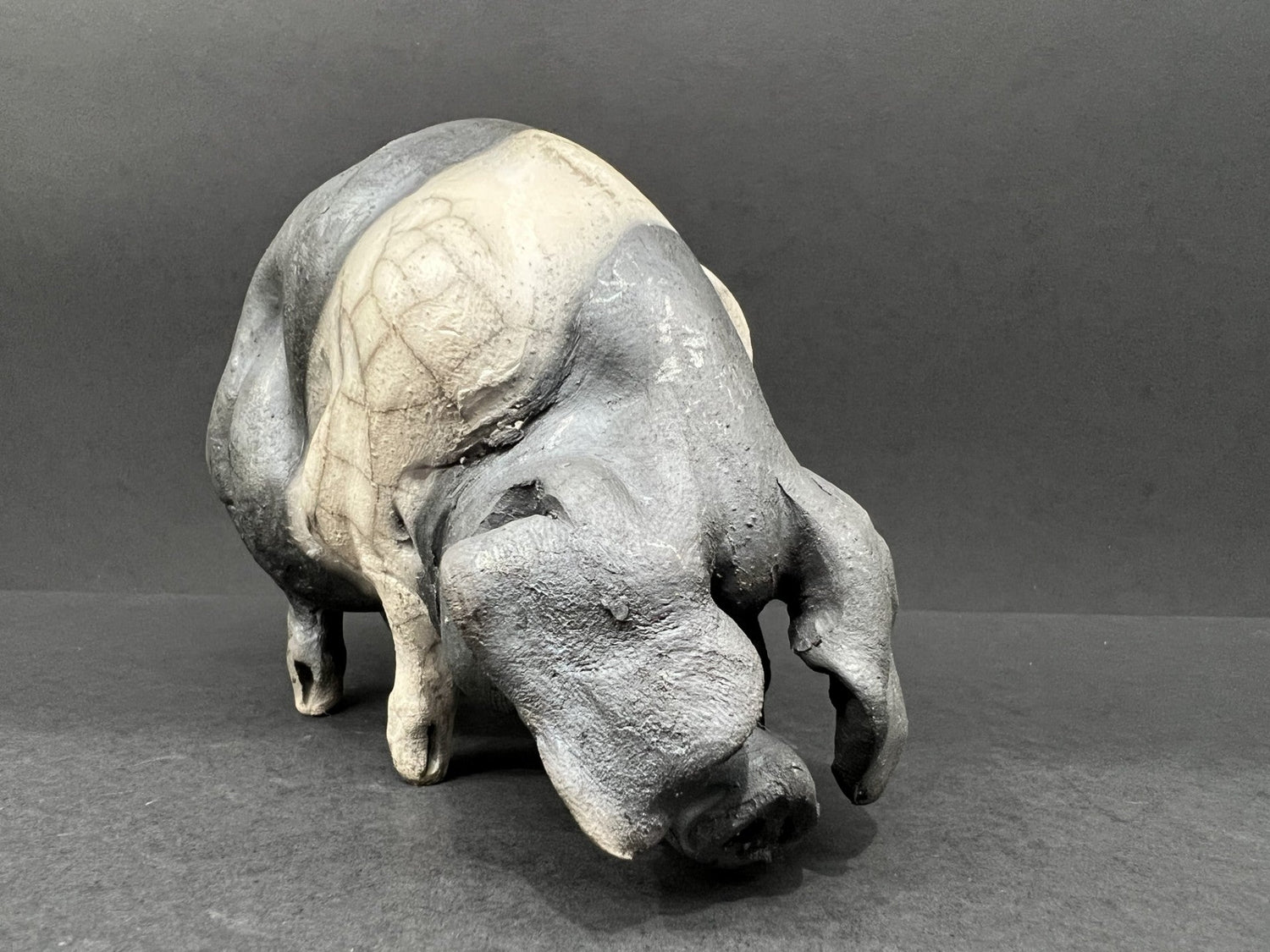 Christine Cummings Studio Annie Standing Saddleback Ceramic Raku Pig available From The Acorn Gallery, Pocklington