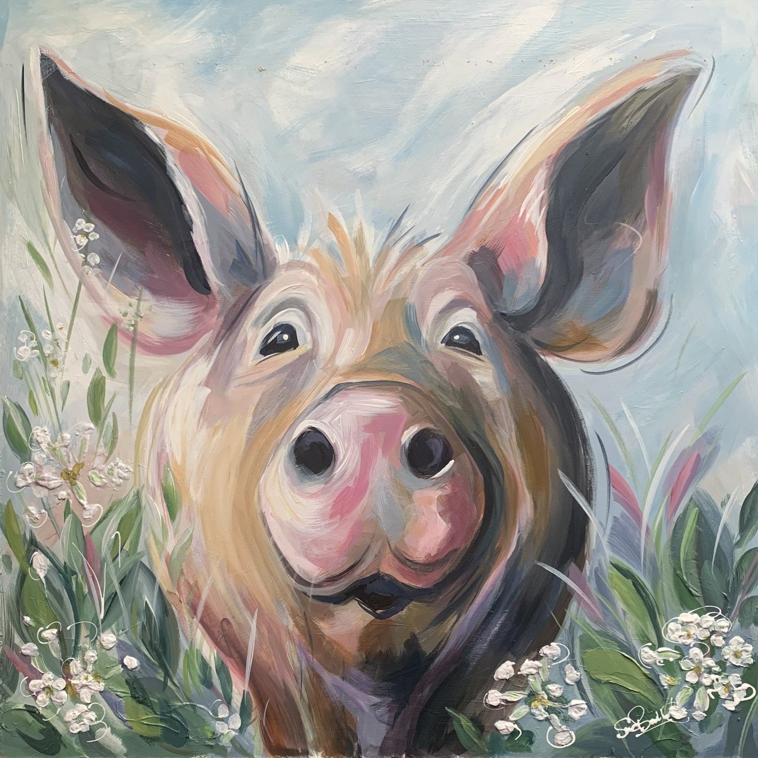 Susan Ballard Pure Joy Original painting of a Pig available from The Acorn Gallery, Pocklington