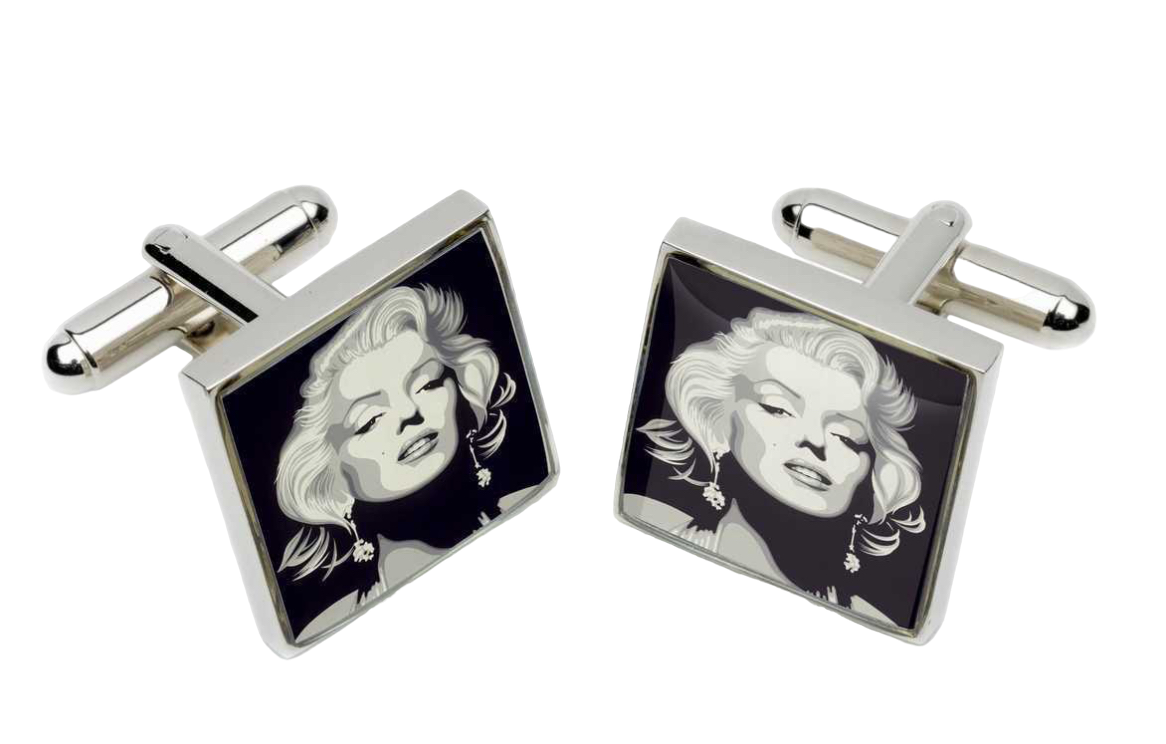 Cufflinks with a black and white image of Marilyn Monroe