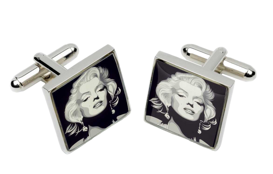 Cufflinks with a black and white image of Marilyn Monroe