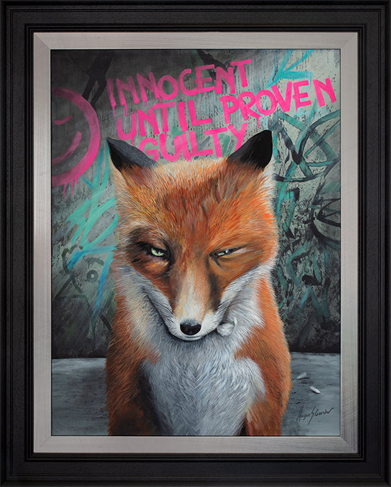 This gorgeous winking fox by Angus Gardner knows he is Innocent Until Proven Guilty. Buy the original and prints at The Acorn Gallery in Pocklington. Shop online or call 01759 307652. Delivery available.