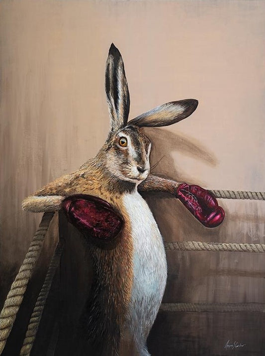 Marciano Boxing Hare Original by Angus Gardner at The Acorn Gallery. Secure UK Timed Delivery. Limited Edition Prints also available. Shop online or in store. 