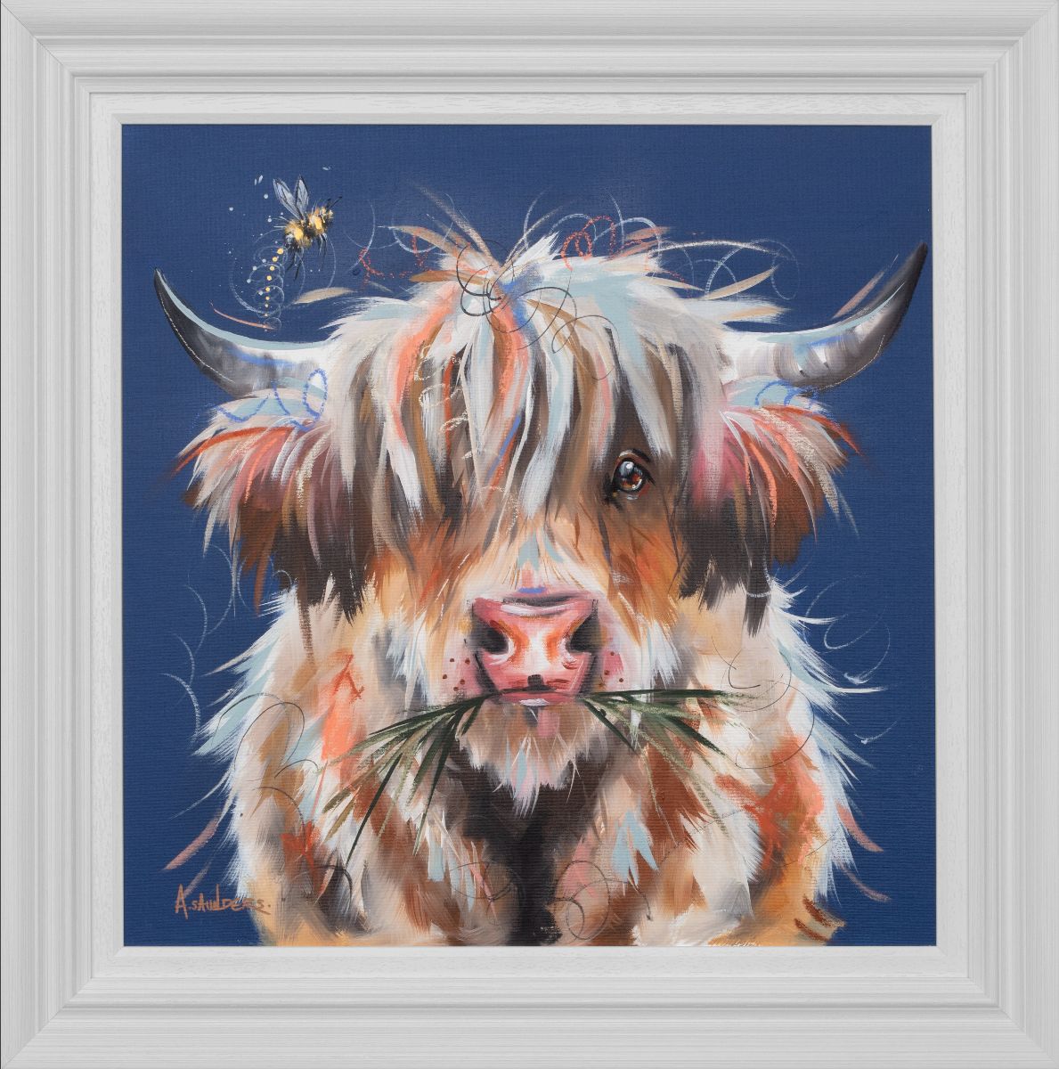 Ashley Saunders Moo In Blue Original - The Acorn Gallery Pocklington